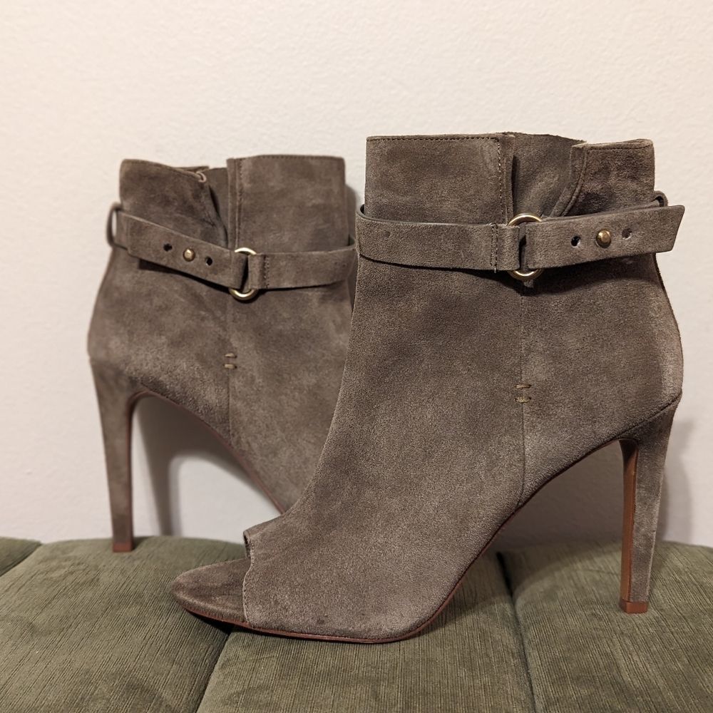 BCBGeneration Cassia Peep Toe Olive Suede Booties